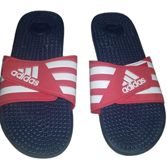 Adidas Slides Red With White Stripes - Picture 1 of 4